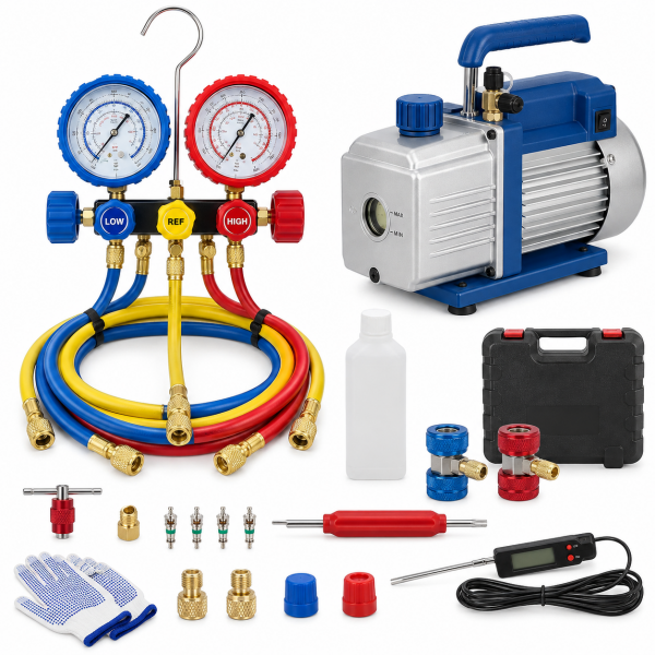 HVAC 1/3 HP AC Vacuum Pump & Manifold Gauge Set