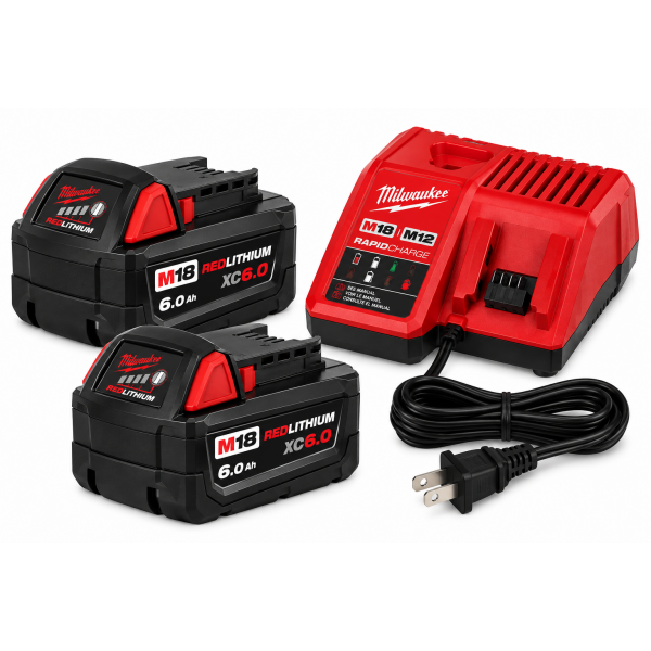 Milwaukee M18 Battery & Charger Kit – 2 x 6.0Ah