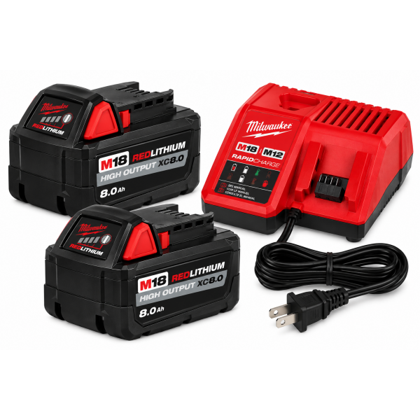 Milwaukee M18 Battery & Charger Kit – 2 x 8.0Ah